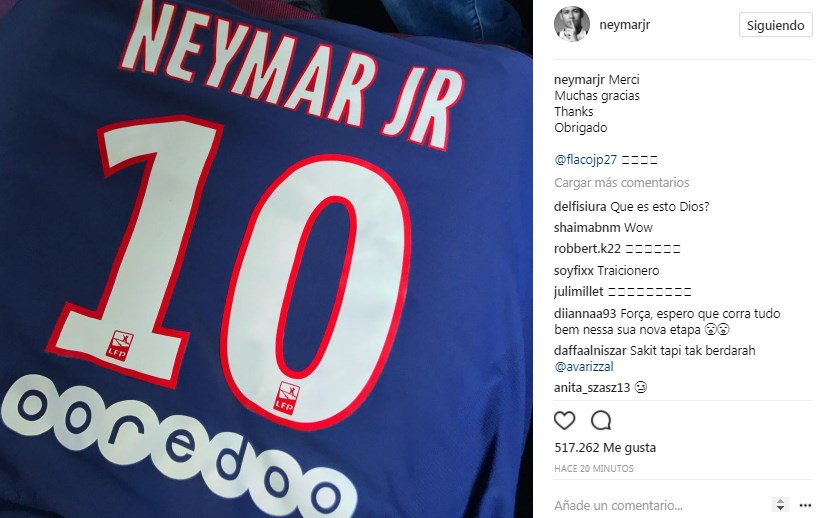 El PSG le asigna la camisa número 10 a Neymar