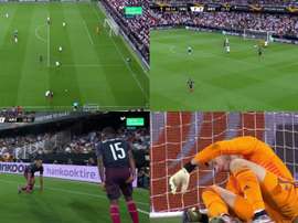 Aubameyang apagó la euforia del Valencia con una nueva puñalada. Captura/Movistar