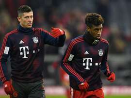 Coman y Lewandowski, a golpes en el entrenamiento. AFP