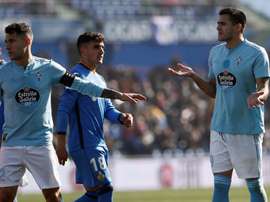 Maxi Gómez fue expulsado ante el Getafe. EFE/Archivo