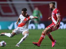 Braian Romero hizo los dos goles de la victoria de River ante Argentinos. EFE