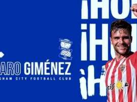 Giménez ya es del Birmingham. Twitter/BCFC
