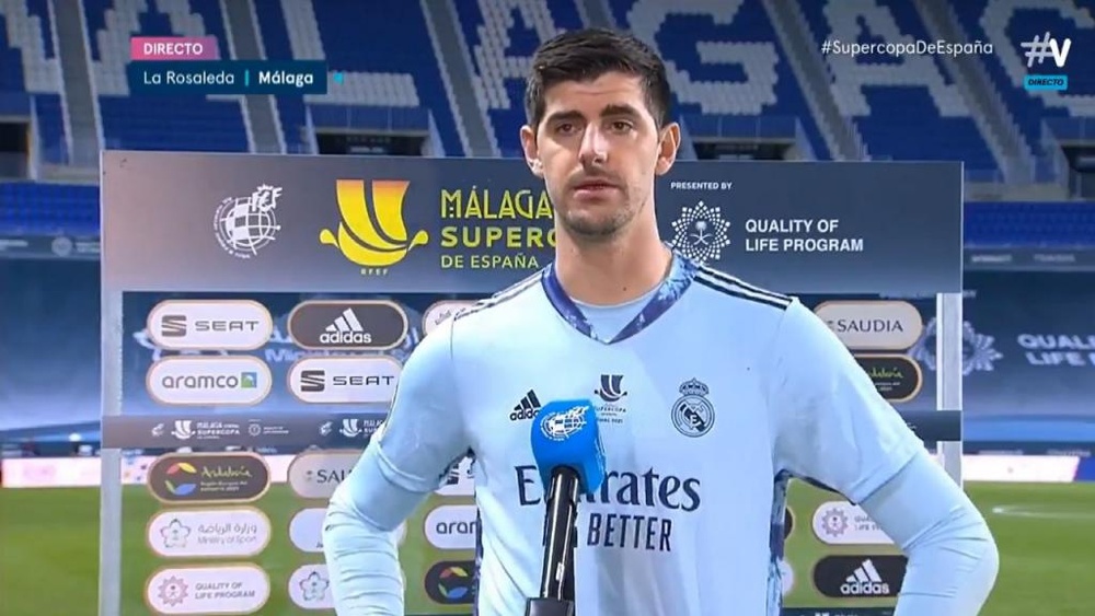 Courtois sur le nombre de pénaltys concédés. Captura/Movistar+