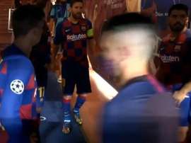 Messi arengó al Barça en el vestuario del Camp Nou. Captura/MovistarLigadeCampeones