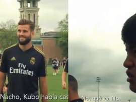 Nacho le sacó los colores a Kubo por su nivel de español. Twitter/RealMadrid