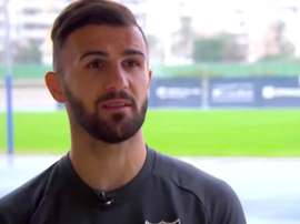 Sadiku, emocionado con la afición del Málaga. Captura/MCFTV