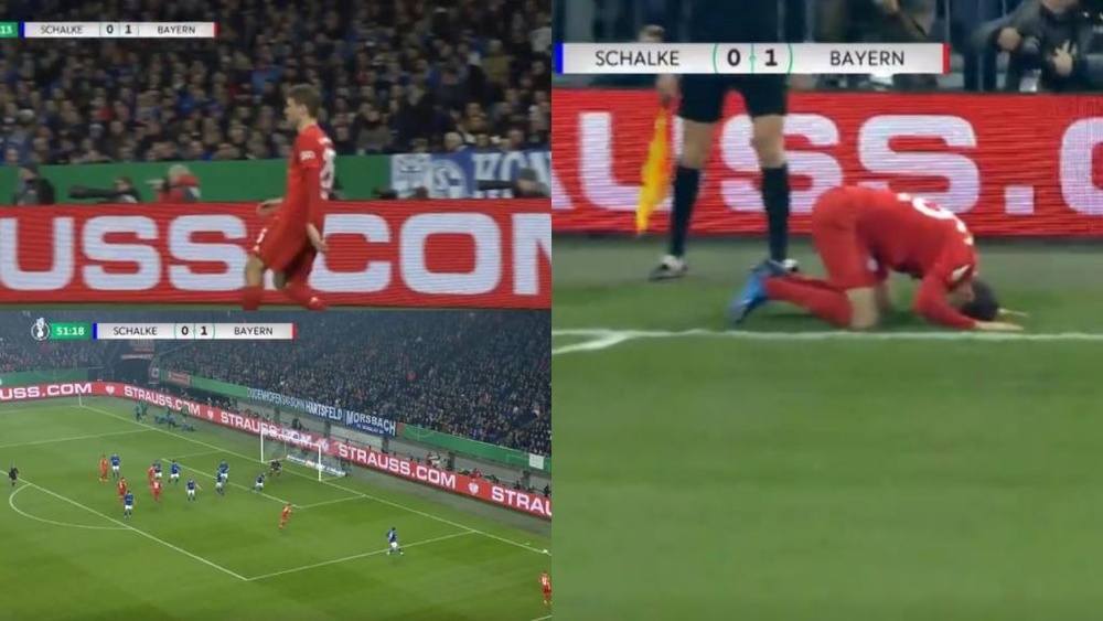Il peggior calcio d'angolo di Müller. Twitter/DFBPokal
