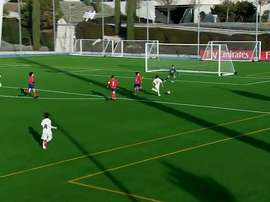 Izan, el nuevo prodigio de la cantera blanca. Captura/RealMadridTV
