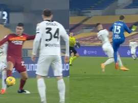 Mancini y Pau López fueron expulsados en jugadas consecutivas. Captura/DAZN