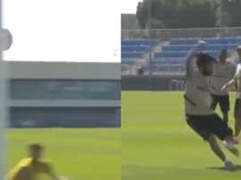 Isco demostró su puntería en la vuelta al trabajo. Captura/RMTV