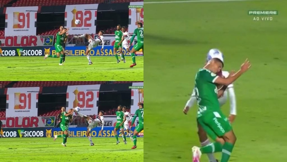 Alves dice que eso no puede ser roja porque toca balón. Captura/Premiere