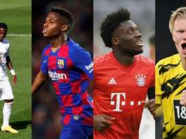 Vinicius, Ansu Fati,Davies e Haaland estão entre os 20 melhores jovens da temporada. EFE/AFP