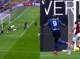 Lautaro hizo el 0-2 contra el Milan. Capturas/MovistarLigadeCampeones