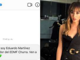 Collage de imagen de Aitana junto a un mensaje privado de un fan en Instagram. Captura/Aitana