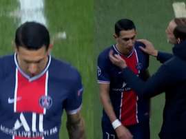 Tuchel tuvo que calmar a Di María. Captura/Movistar