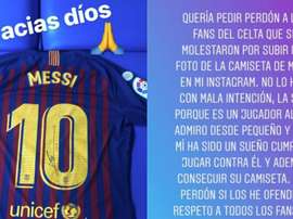 El jugador del Celta borró la publicación. Instagram