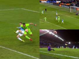 Collage of the sequence that led to Aguero's opening goal. Movistar+