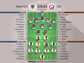Compos officielles du match de Ligue 1 entre Angers et Lille. BeSoccer