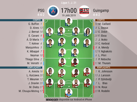 Compos officielles Paris - Guimgamp, J21, 19/01/2019. Besoccer