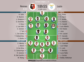 Les compos officielles du match de Ligue Europa entre Rennes et la Lazio. AFP