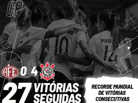 Corinthians presume de récord. Twitter/SCCPFutFeminino