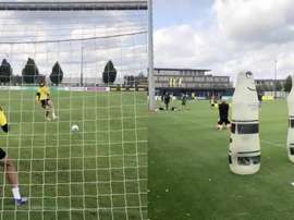 Haaland imitó a David Luiz en los penaltis. Captuas/Twitter/BVB