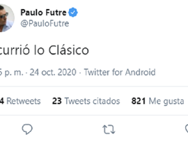 Futre comentó el 'Clásico' en las redes. Captura/Twitter/PauloFutre