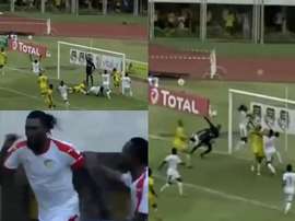 Adebayor marcó con un salto 'a lo Cristiano'. Twitter/CAF_Online