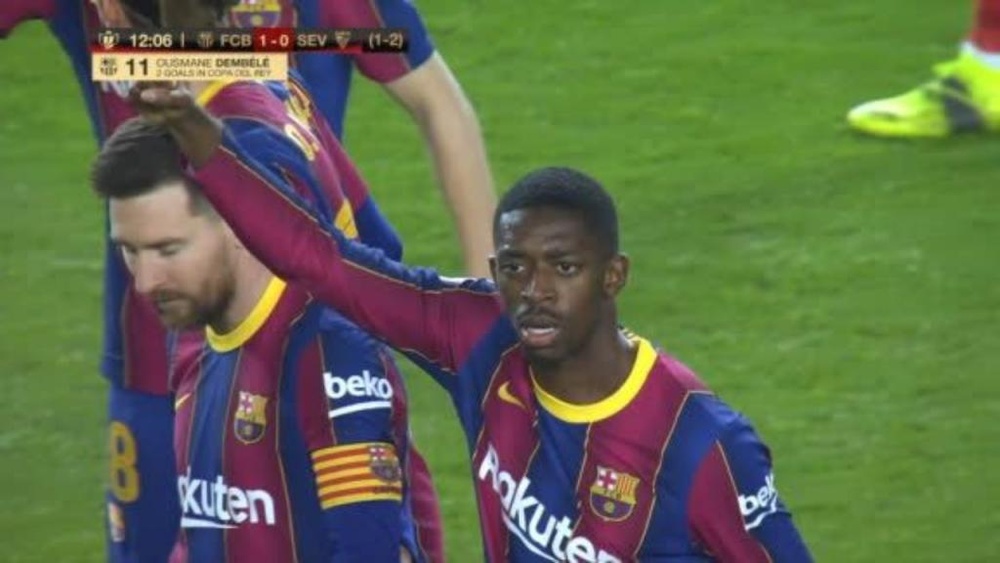 Golazo de Dembélé pour redonner espoir au Barça contre Séville. Capture/Telecinco