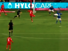 Así fue el primer gol de Lewandowski. Captura/Movistar