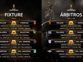 La Fase 3 ya conoce horarios y árbitros. Twitter/Libertadores