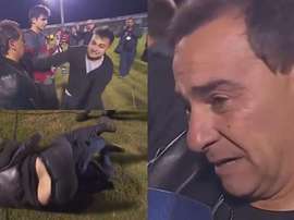 La emotiva celebración de Coleoni con su hijo tras el ascenso. Capturas/TyCSports