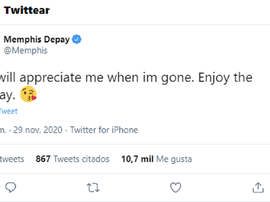 Depay sigue tirando dardos en las redes sociales. Captura/Twitter/Memphis