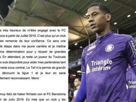 Todibo, agradecido con Barça y Toulouse. Twitter/jctodibo