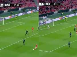 Grimaldo dejó uno de los goles del torneo. Capturas/MovistarLigadeCampeones