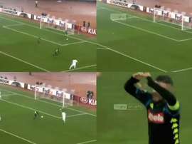 Una mala salida de Brecher terminó en gol del Nápoles. Captura/BeINSports