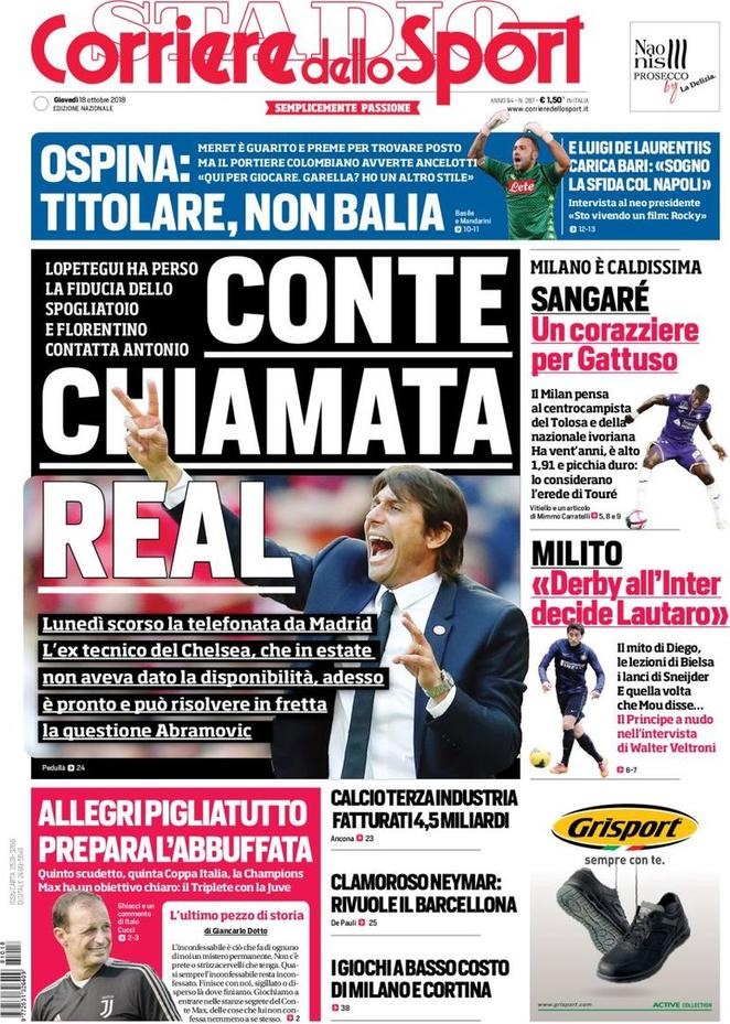 Corriere Dello Sport Real Madrid Sound Out Conte