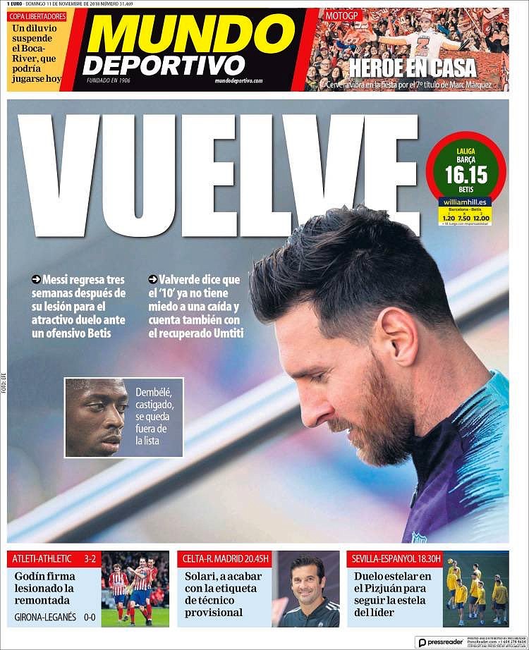 As Capas Da Imprensa Esportiva De 11 De Novembro De 2018