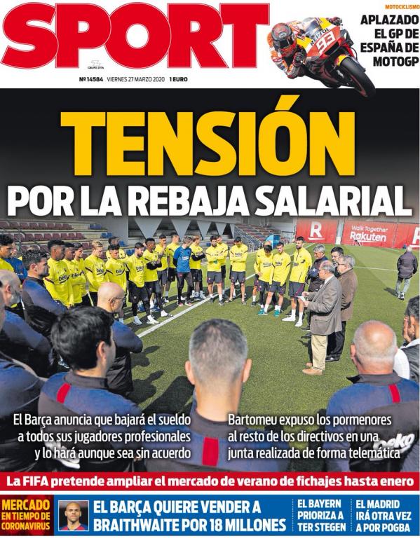 Les Unes des journaux sportifs en Espagne du 27 mars 2020